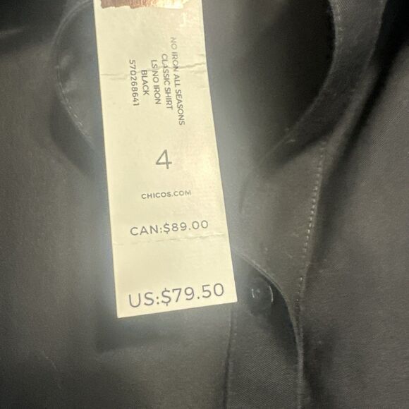 NWT Chico's No Iron Cool Max Button Down Shirt Size 4 20/22 Black Career Office - Picture 4 of 9